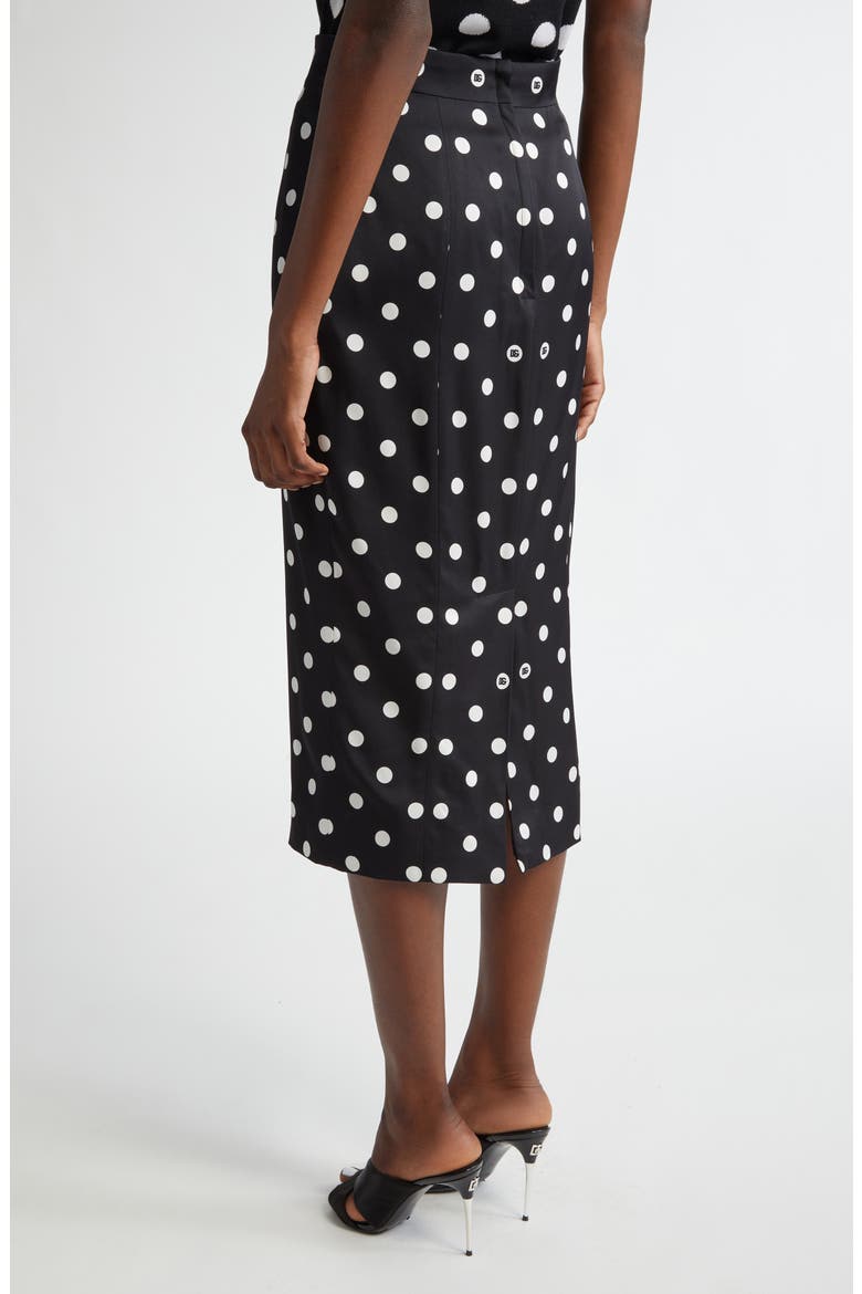 Polka Dot Stretch Silk Pencil Skirt, Alternate, color, BLACK