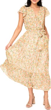 GIBSONLOOK Floral Flutter Sleeve Midi Dress
