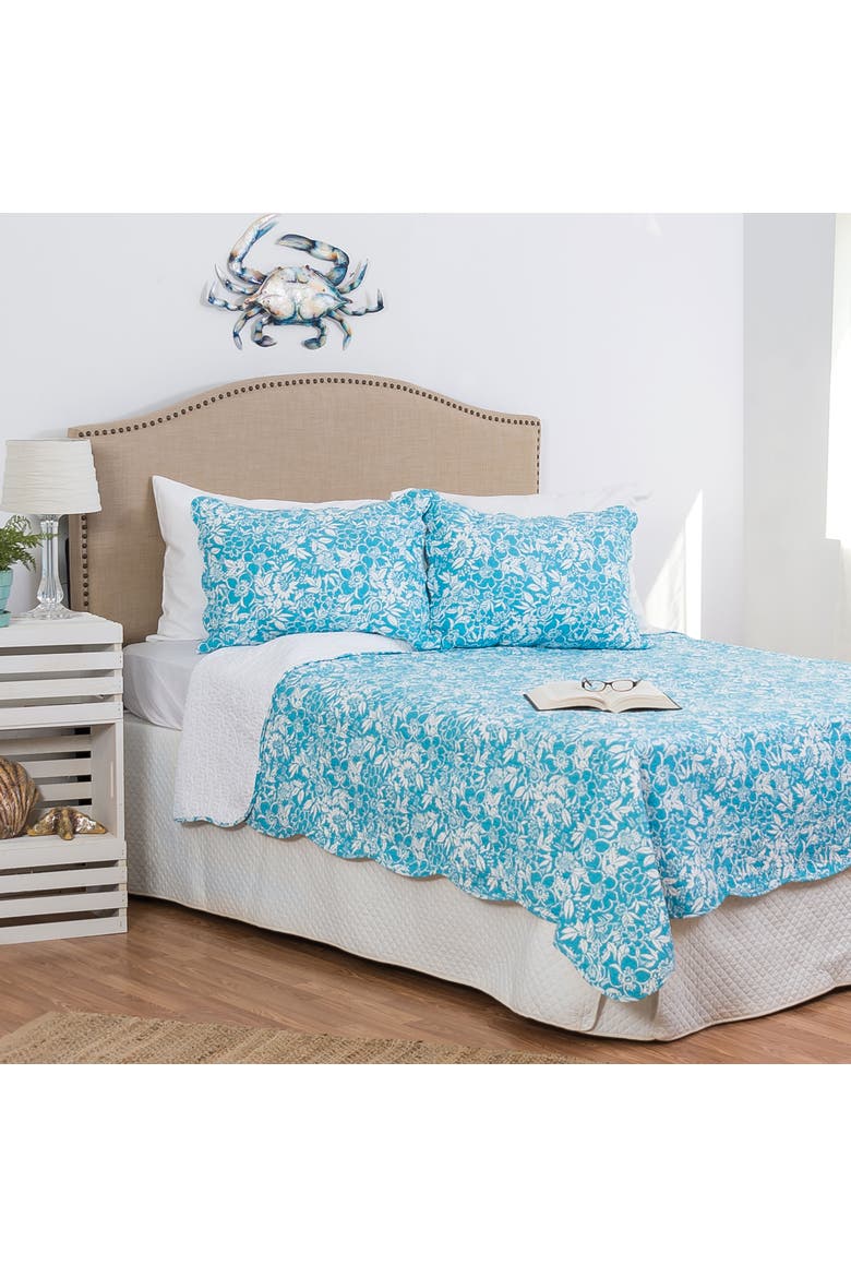 Jamaican Breeze Coastal Beach Cotton Quilt Set  - Reversible and Machine Washable, Main, color, Blue