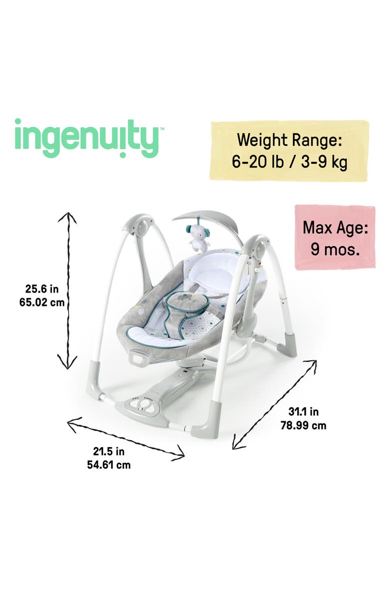 INGENUITY ConvertMe 2-in-1 Compact Portable Baby Swing 2 Infant Seat, Alternate, color, Grey