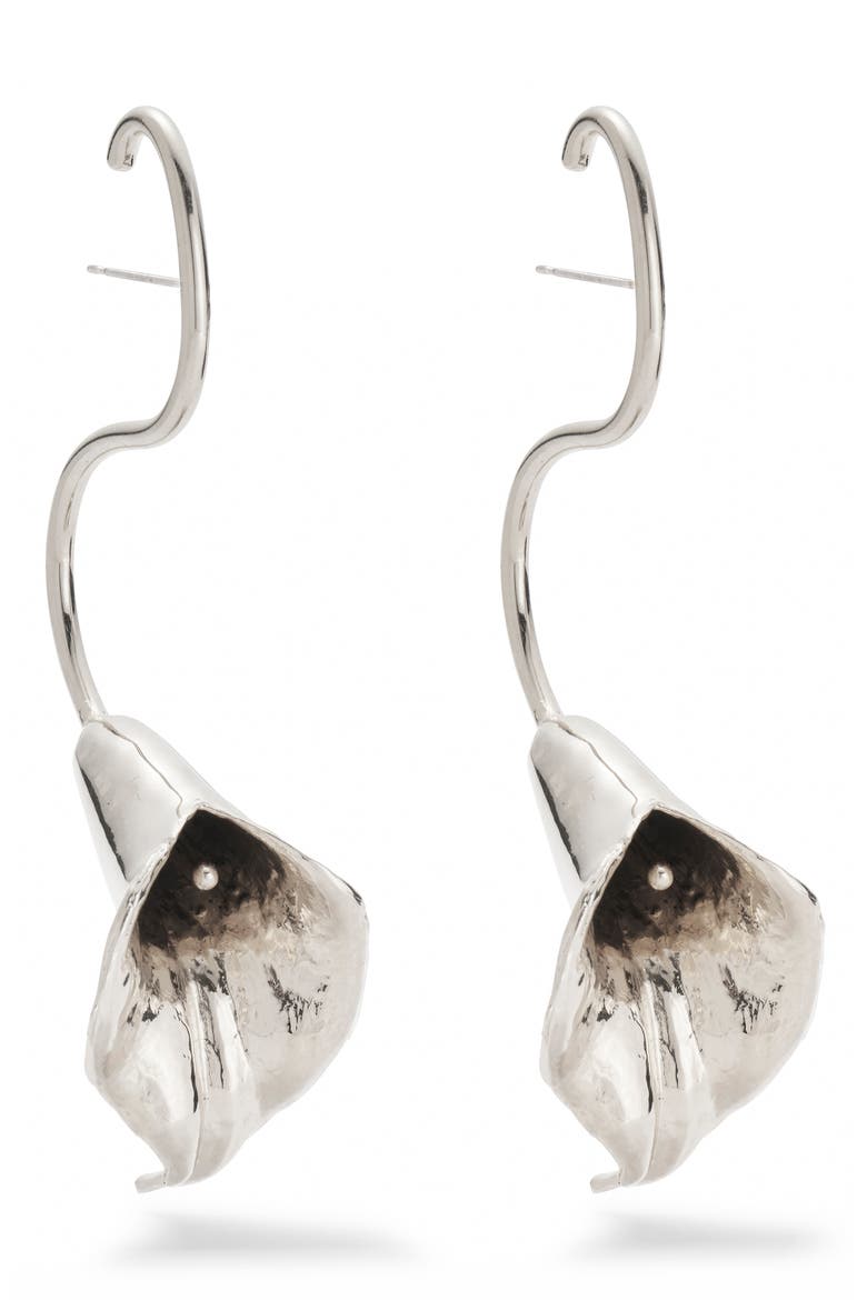 Calla Lily Drop Earrings, Main, color, SILVER