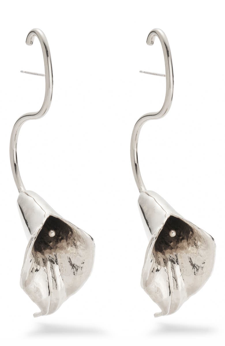 Lady Grey Calla Lily Drop Earrings, Main, color, Silver