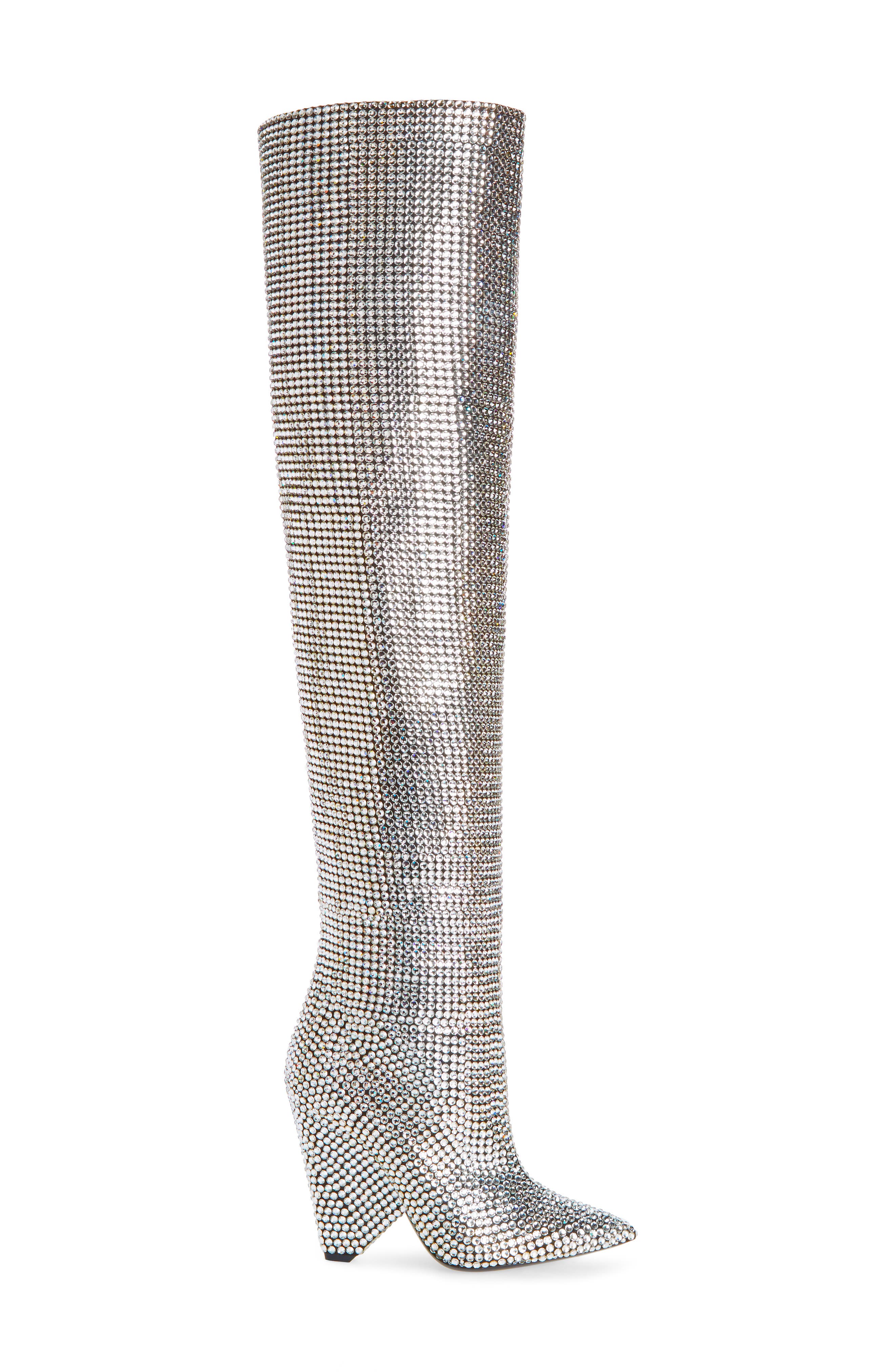 Saint Laurent Niki Crystal Embellished Boot, Alternate, color, 