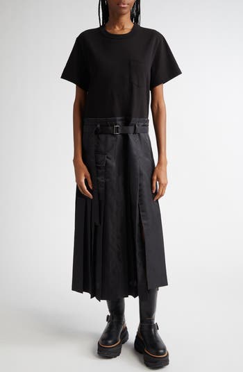 Sacai Mixed Media Belted Dress | Nordstrom Sacai Mixed Media Belted Dress | Nordstrom