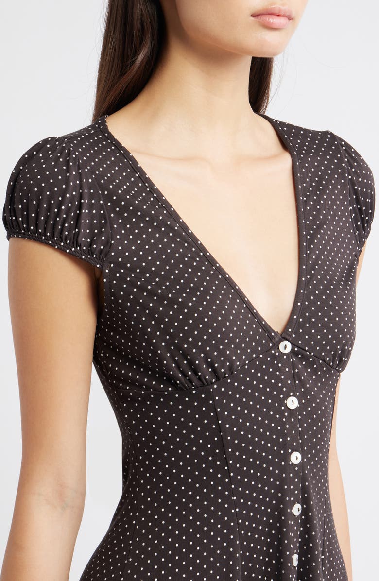 BDG Urban Outfitters Kiki Polka Dot Fit & Flare Dress, Alternate, color, Brown