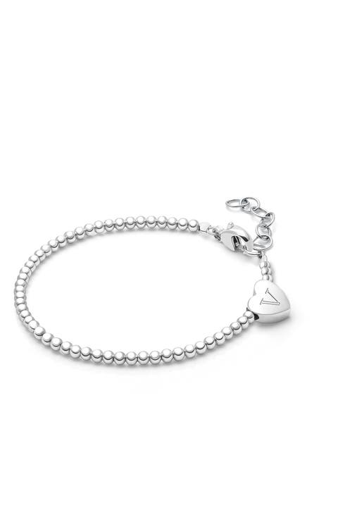 Sterling Silver Dainty Heart & Engraved Initial 5.25" Bracelet