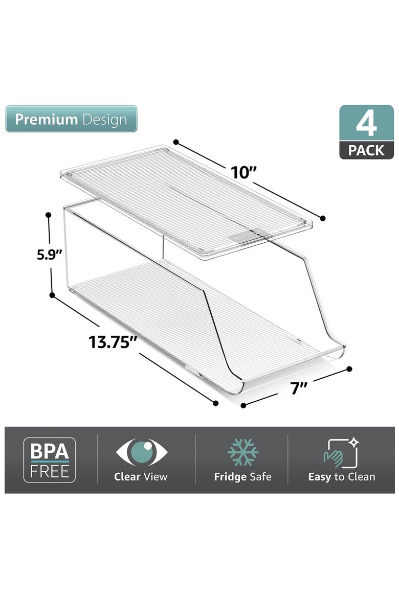 4-Pack Stackable Slim Can Bins, Alternate, color, CLEAR
