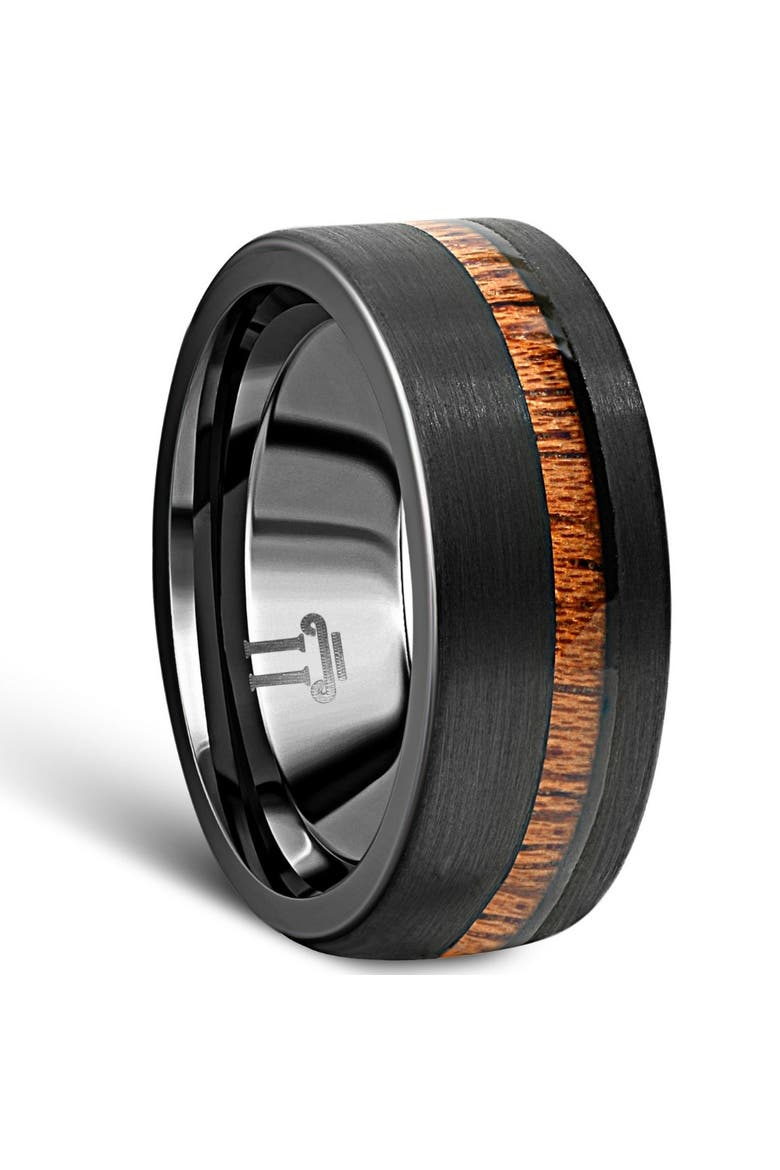Men's Brushed Tungsten & Genuine Wood 8mm Ring Wedding Band, Alternate, color, Black Tungsten