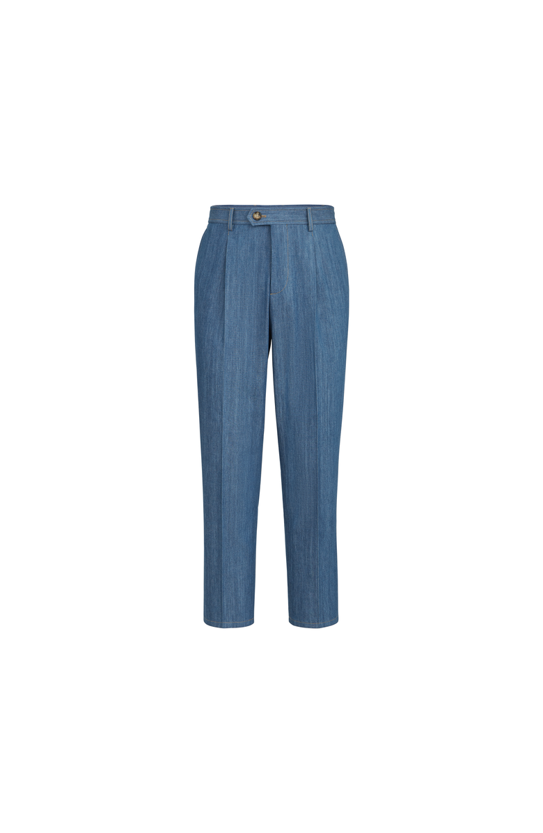 Brunello Cucinelli Lightweight denimtrousers with double pleats, Alternate, color, Medium Denim
