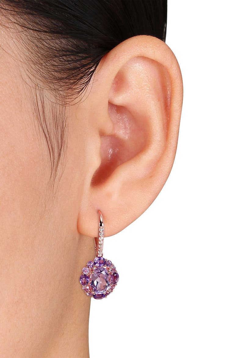 Sterling Silver Amethyst, White Topaz, & Rose de France Dangle Earrings, Alternate, color, PURPLE