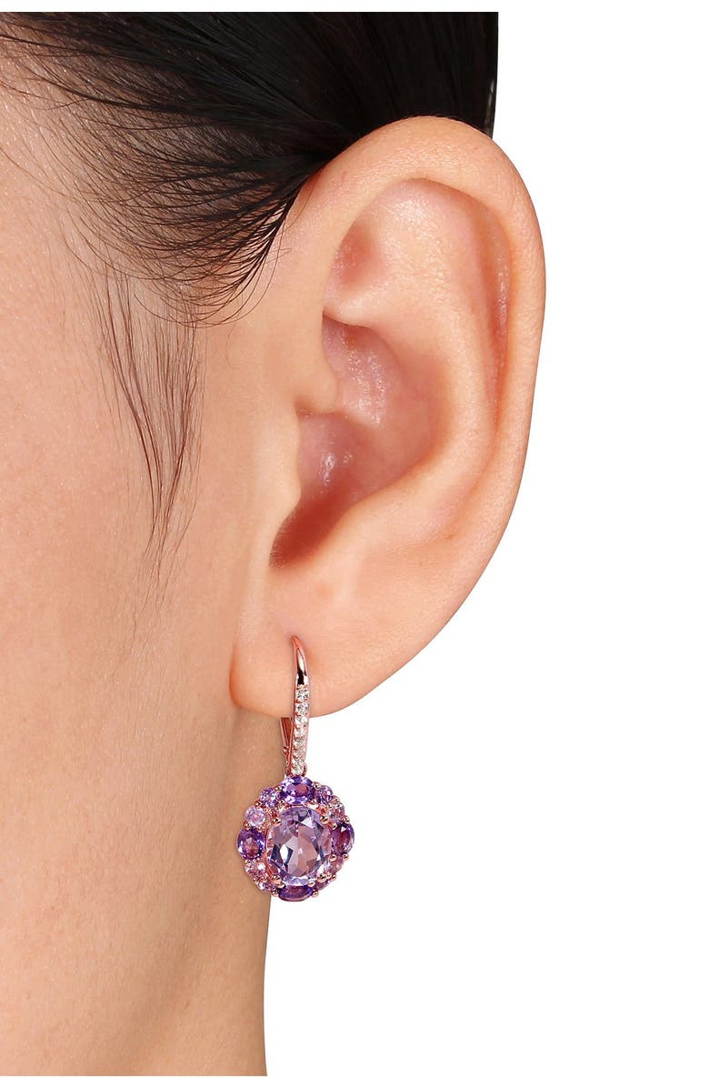 DELMAR Sterling Silver Amethyst, White Topaz, & Rose de France Dangle Earrings, Alternate, color, Purple