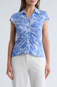 NVLT Cap Sleeve Ruched Button Front Top