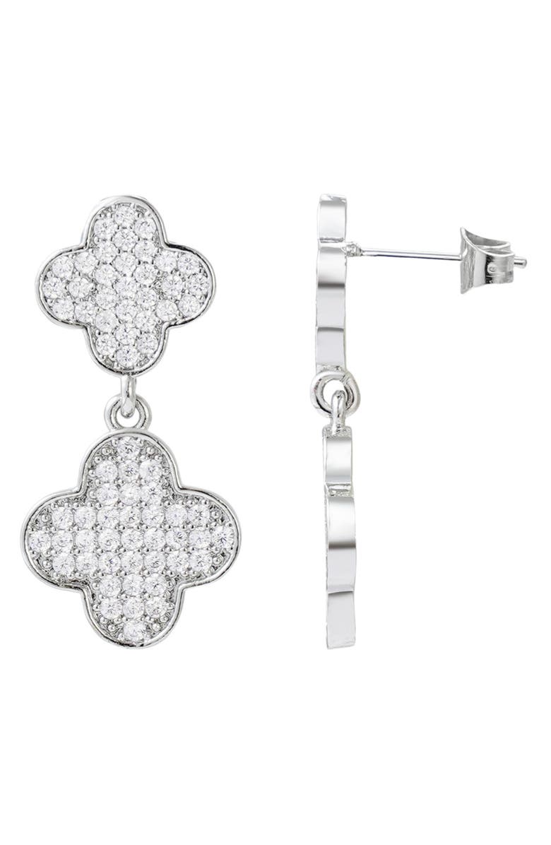 Adornia Pavé Cubic Zirconia Clover Drop Earrings, Alternate, color, Silver