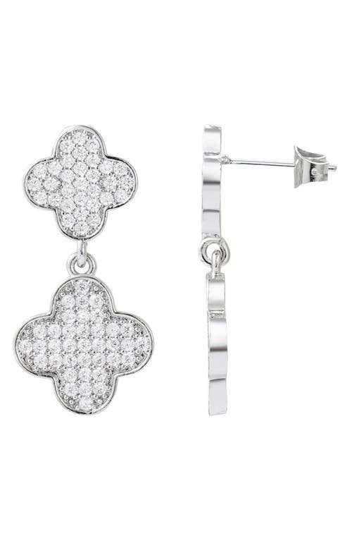 Adornia Silver Plated Cz Clover Drop Earrings In Metallic