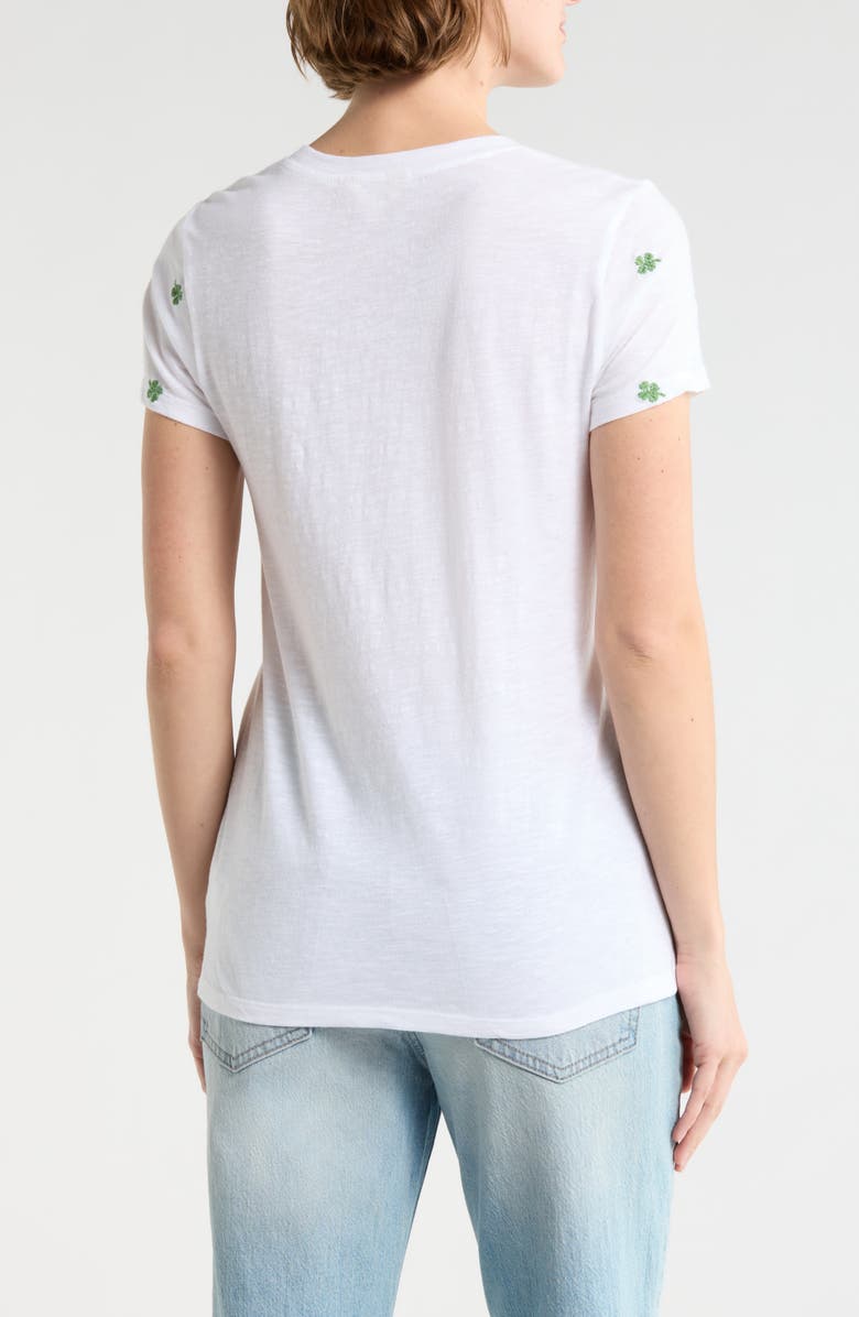 Lucky Brand Clover Embroidered Cotton T-Shirt, Alternate, color, Bright White