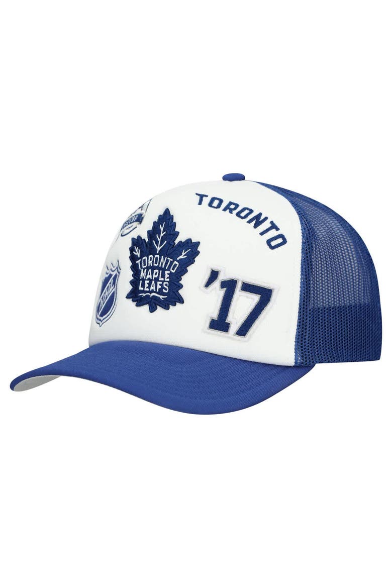 Men's Mitchell & Ness White/Blue Toronto Maple Leafs Gridlock Trucker Adjustable Hat, Main, color, White