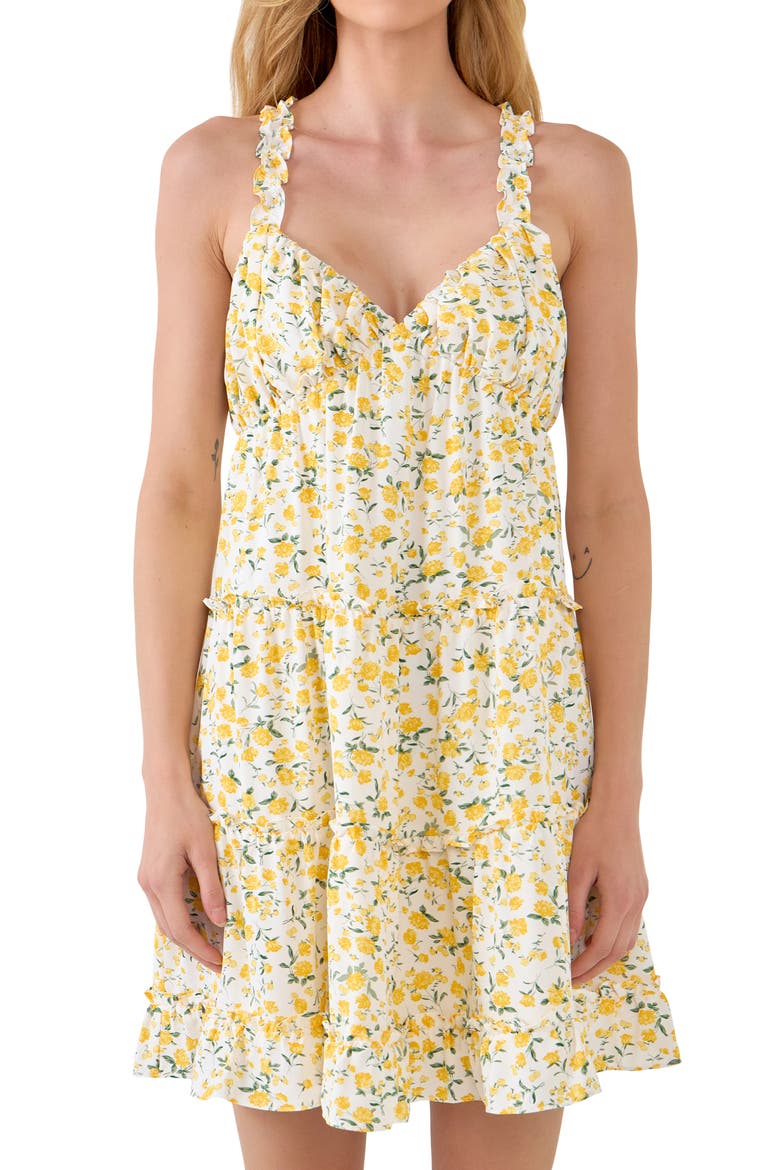 Floral Print Tiered Sundress, Alternate, color, YELLOW MULTI