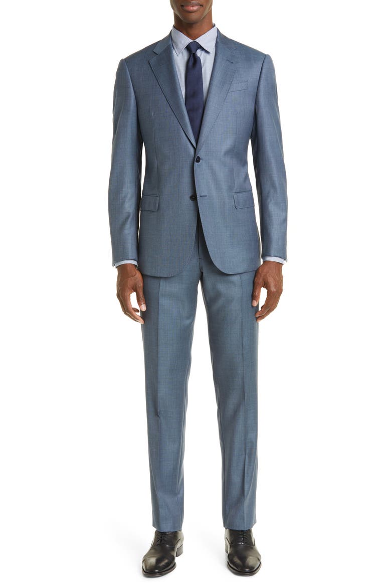 G-Line Blue Mélange Wool Suit, Main, color, BLUE GREY