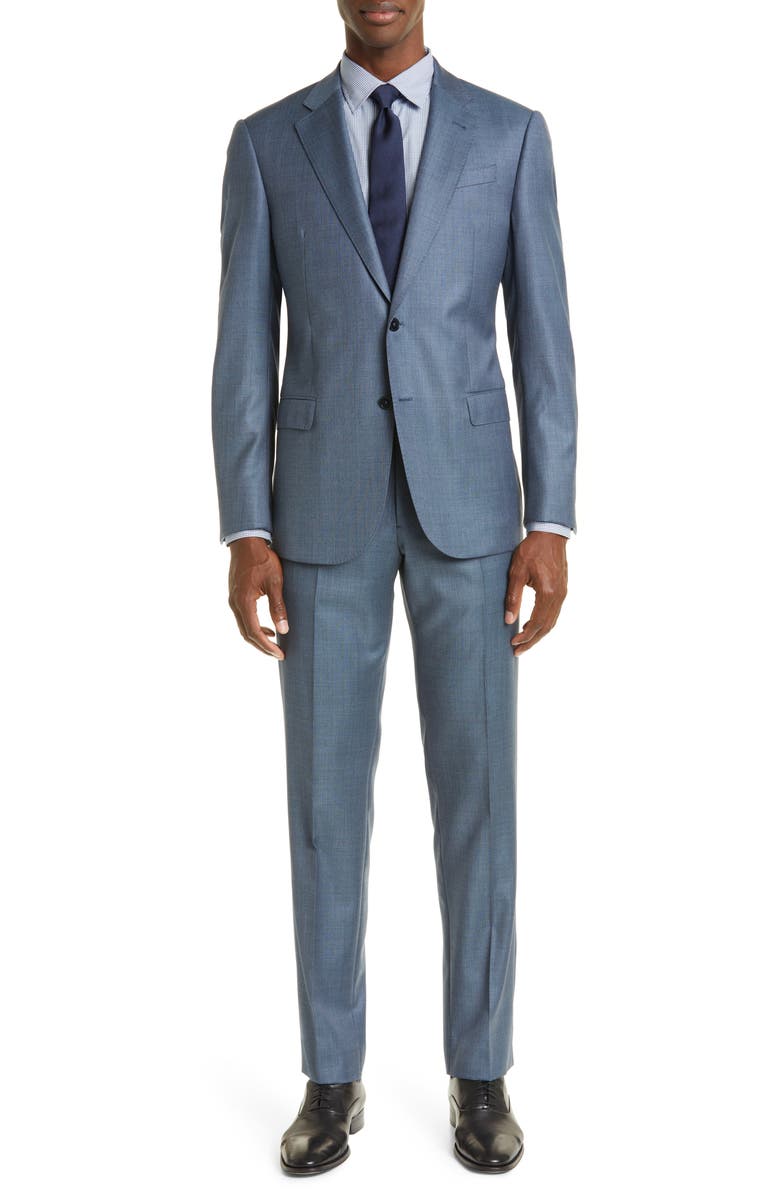 Emporio Armani G-Line Blue Mélange Wool Suit, Main, color, Blue Grey