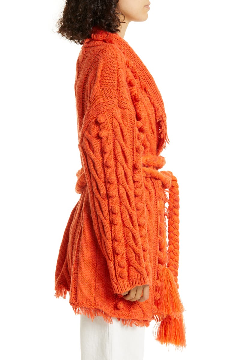 FARM Rio Pompom & Fringe Belted Cardigan, Alternate, color, 