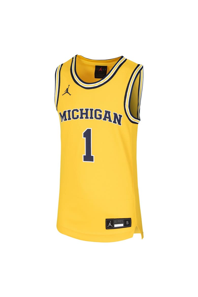 Youth Jordan Brand #1 Maize Michigan Wolverines Team Replica Basketball Jersey, Alternate, color, Maize