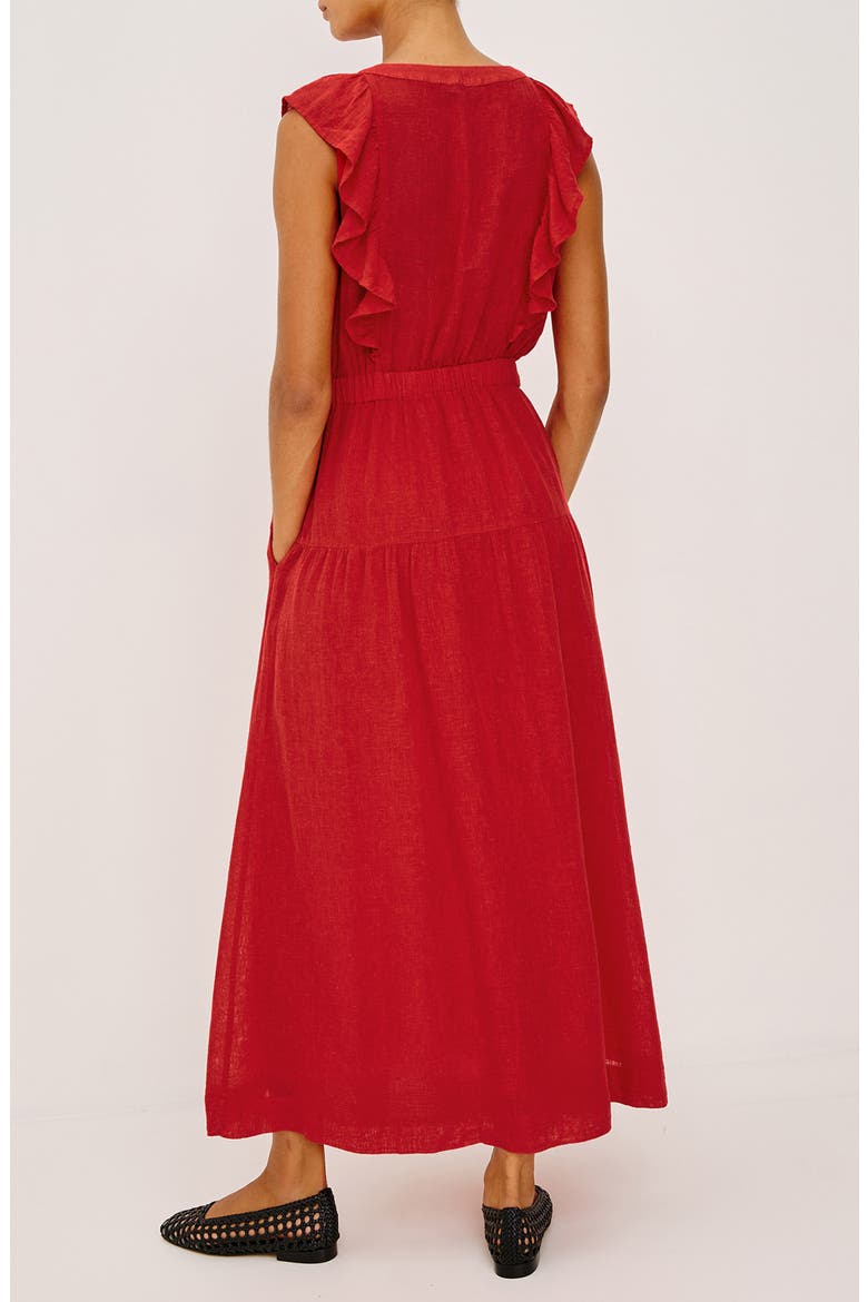 Beaux Linen Blend A-Line Dress, Alternate, color, TOMATO