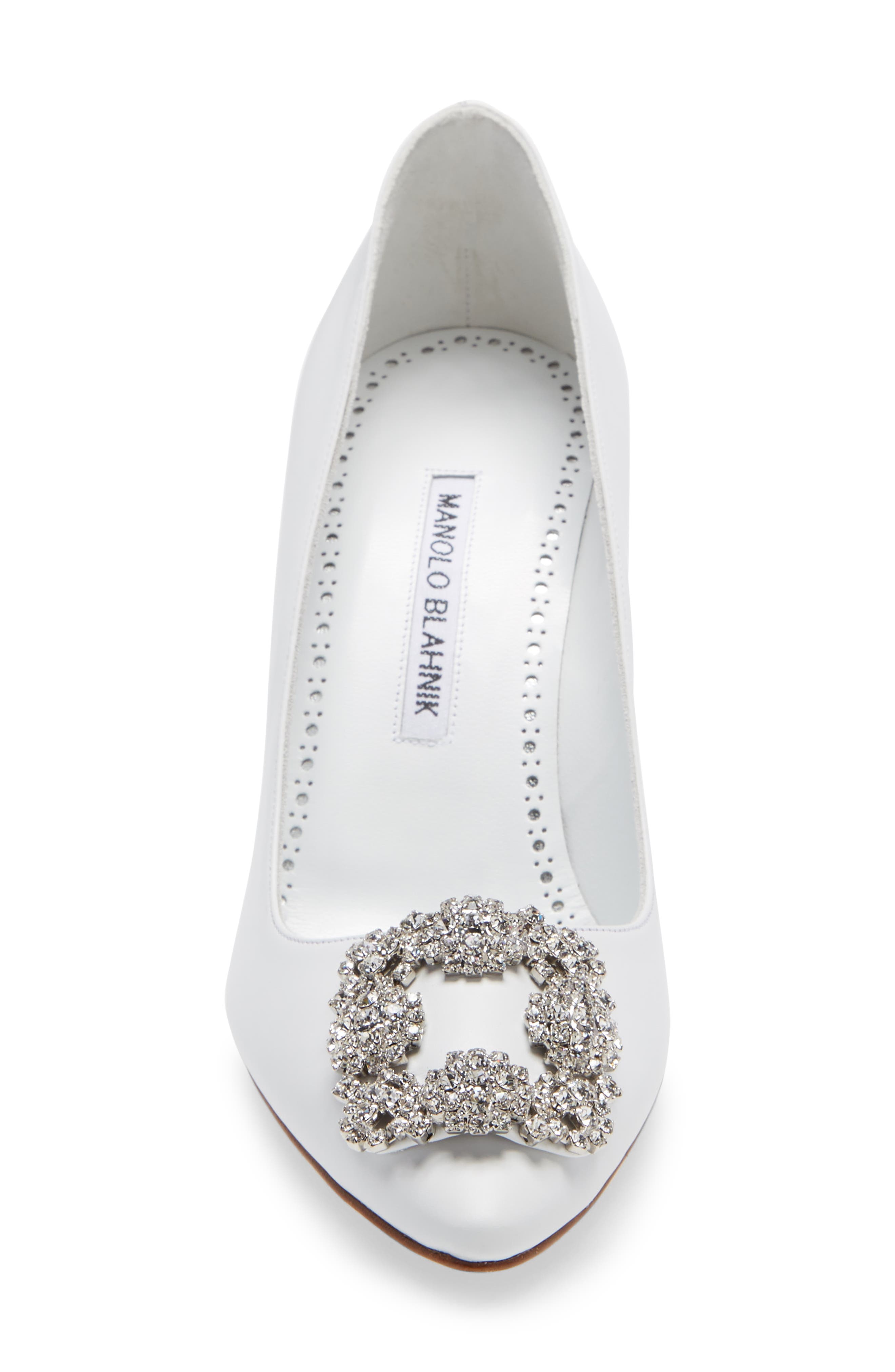 Manolo Blahnik Hangisi Crystal Buckle Pump, Alternate, color, White