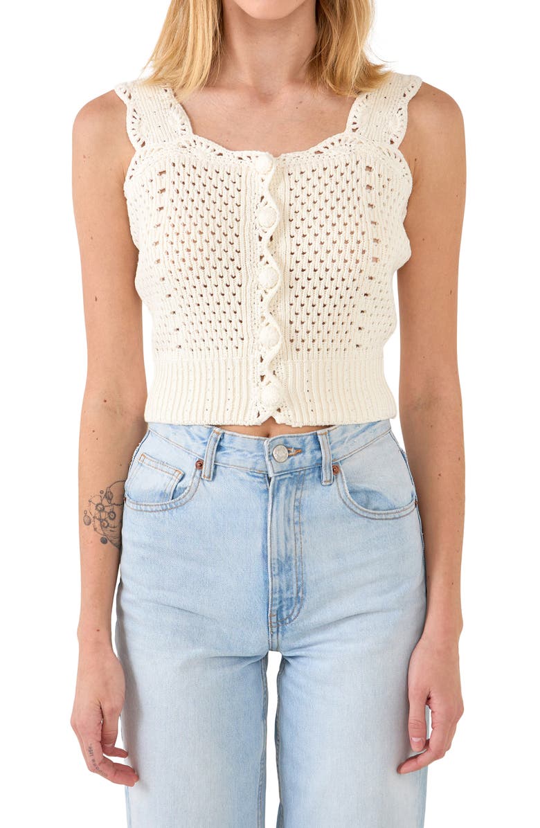 English Factory Scallop Detail Crochet Button Tank, Alternate, color, 