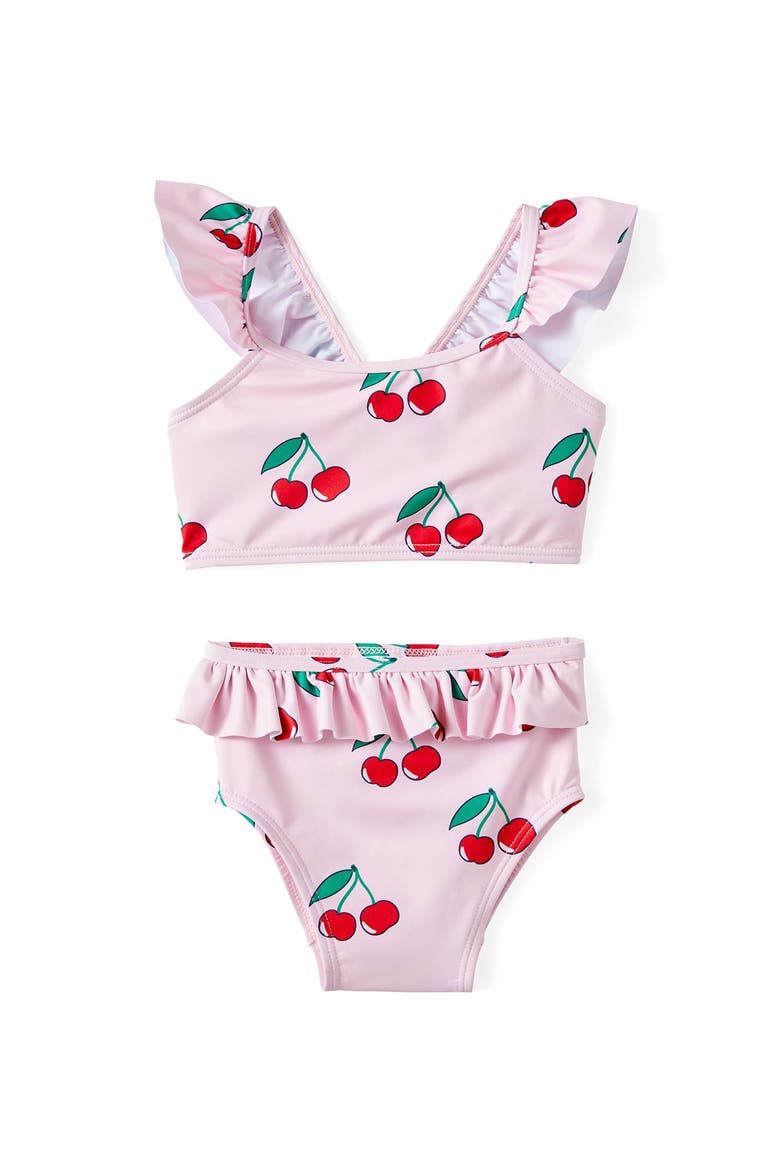 Lottie Two Piece Swim Set, Main, color, Tea Party Pink Cherries
