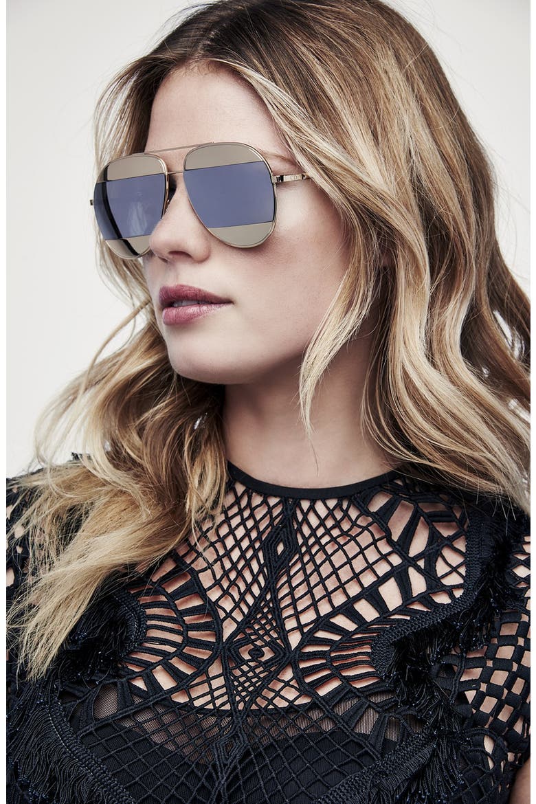 Split 59mm Aviator Sunglasses, Alternate, color, PALLADIUM/AZURE MIRROR