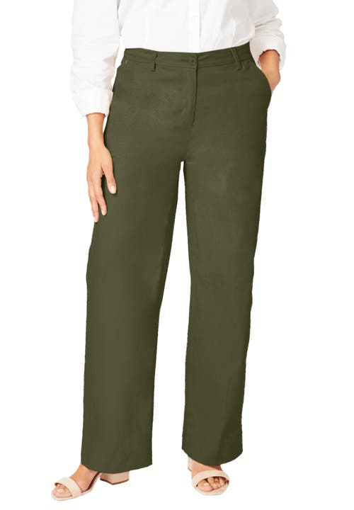 Jessica London Stretch Cotton Chino Wide-leg Trouser In Green