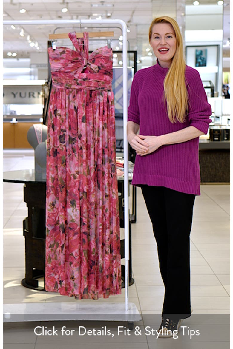 Floral Print Ruched Halter Gown video