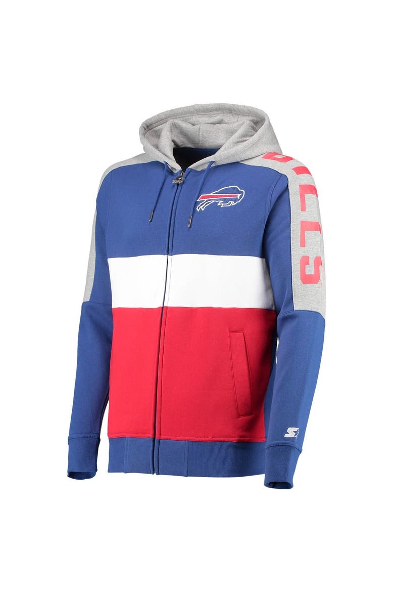 Men's Starter Royal/Red Buffalo Bills Playoffs Color Block Full-Zip Hoodie, Alternate, color, Royal