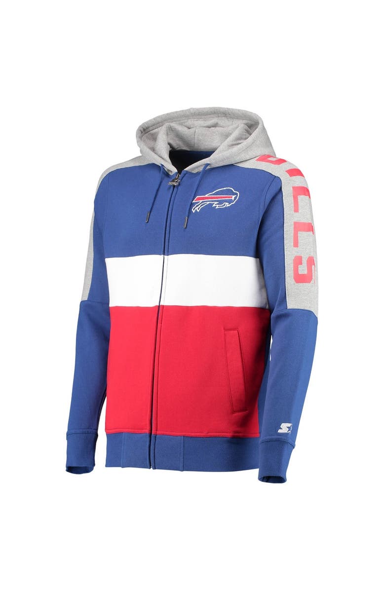 STARTER Men's Starter Royal/Red Buffalo Bills Playoffs Color Block Full-Zip Hoodie, Alternate, color,