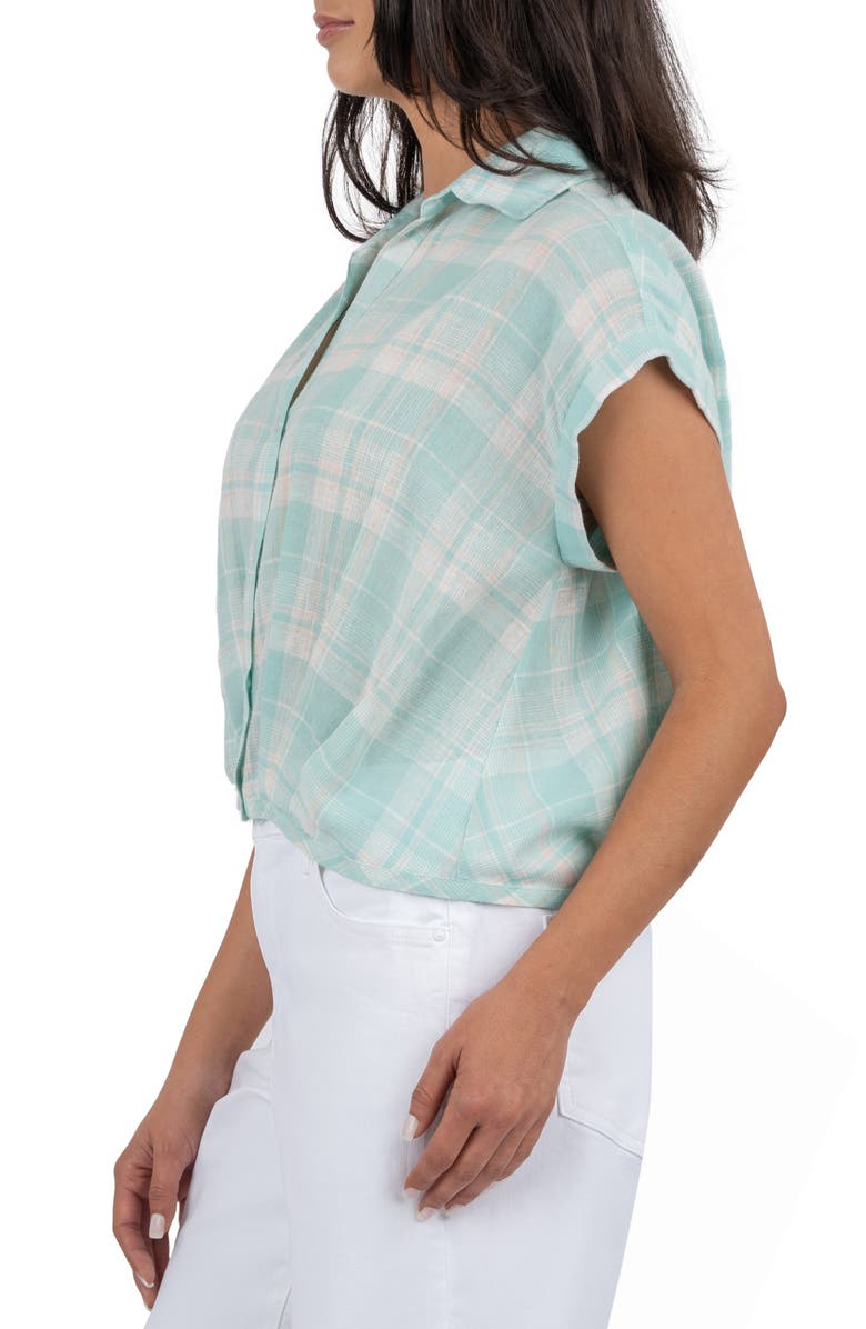 KUT from the Kloth Gaia Plaid Button-Up Blouson Shirt, Alternate, color, Green/ White