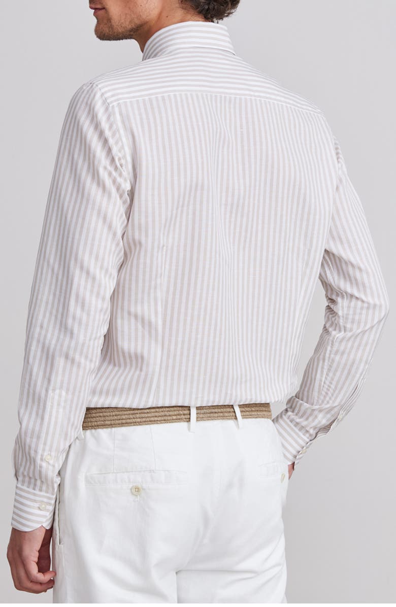 Emanuel Berg Sartorial Stripe Cotton & Linen Dress Shirt, Alternate, color, Light Pastel Brown