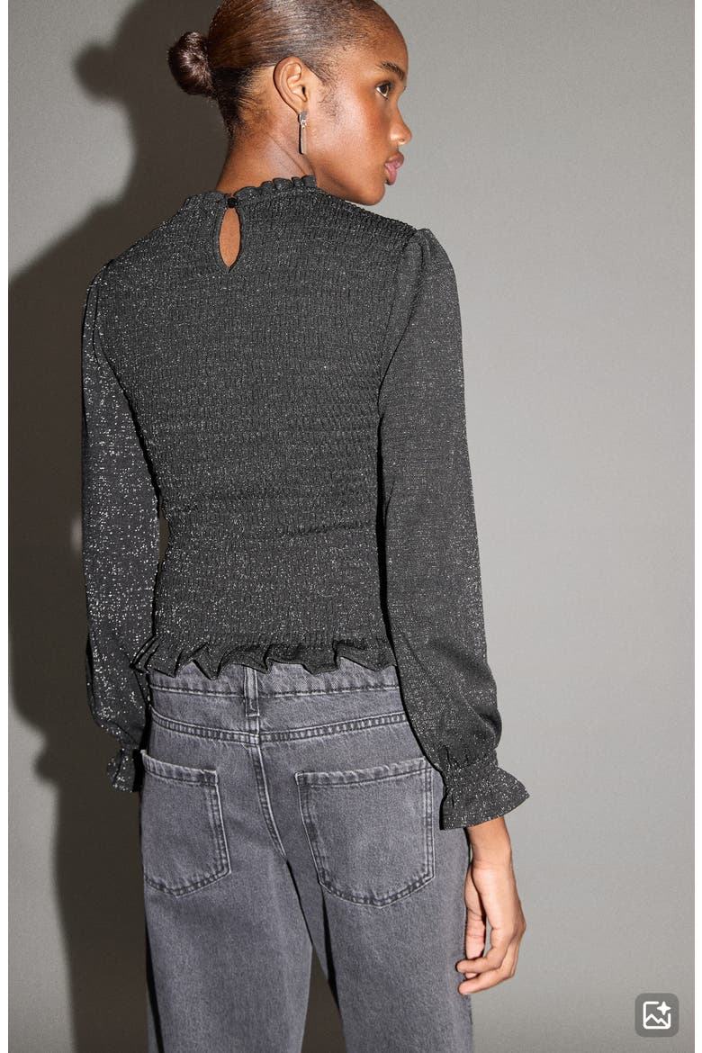 Ruffle Long Sleeve Top, Alternate, color, BLACK