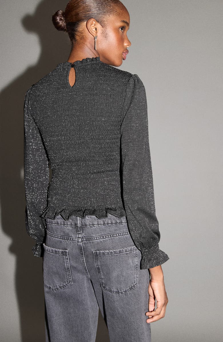 MANGO TEEN Ruffle Long Sleeve Top, Alternate, color, Black