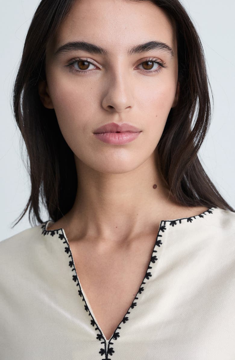 MANGO Embroidered Satin Peasant Top, Alternate, color,