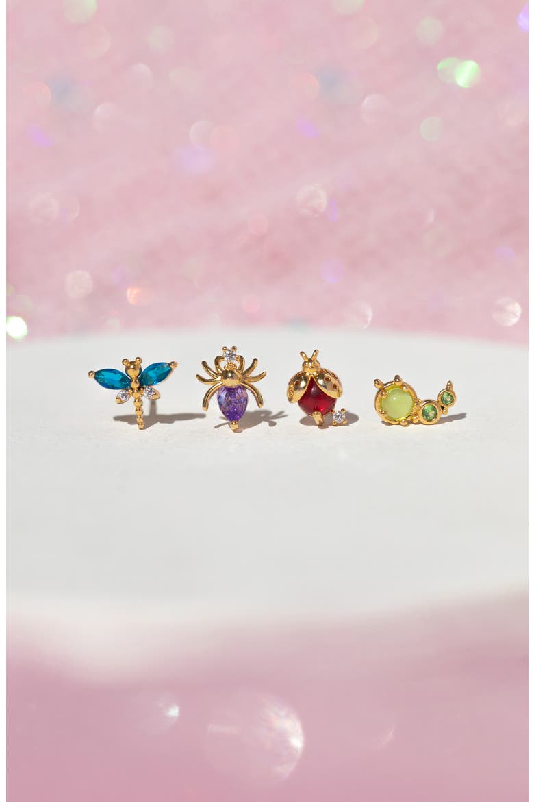 Bug Me Set of 4 Assorted Single Stud Earrings, Alternate, color, GOLD