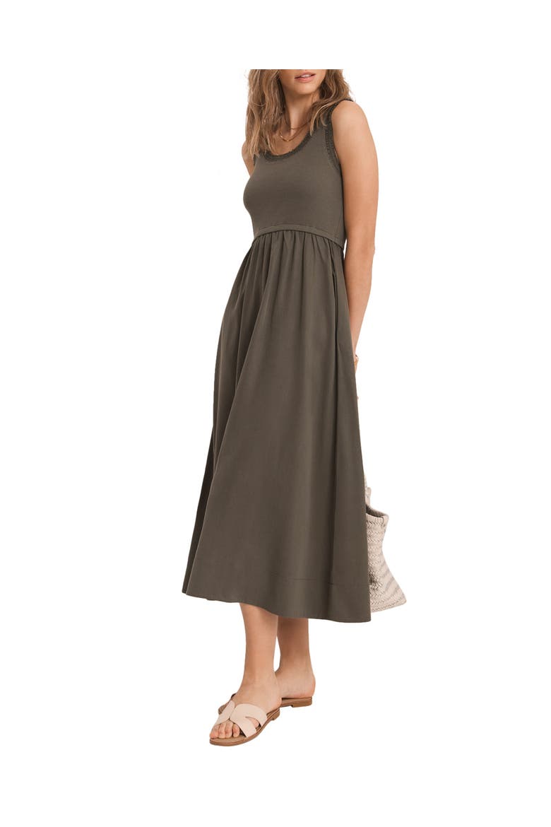 Ruched Trim Cotton Midi Dress, Main, color, Khaki
