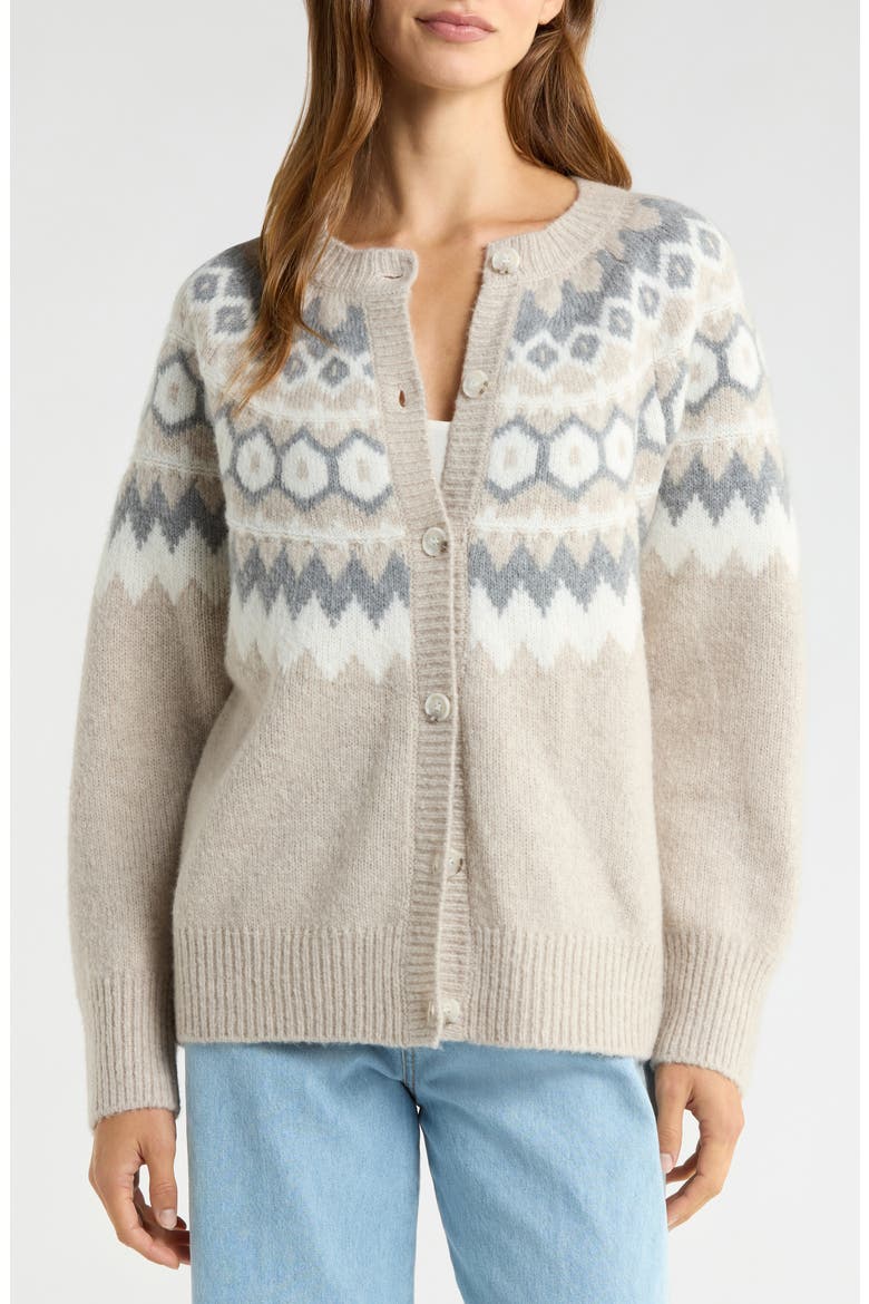 The Snowed In Fair Isle Merino Wool & Cashmere Blend Cardigan, Alternate, color, SHORTBREAD BEIGE