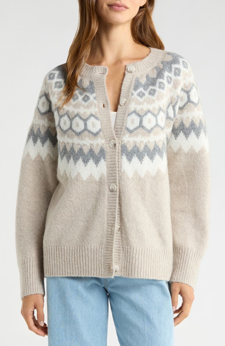 Favorite Daughter The Snowed In Fair Isle Merino Wool
Cashmere Blend Cardigan, Alternate, color, Shortbread Beige