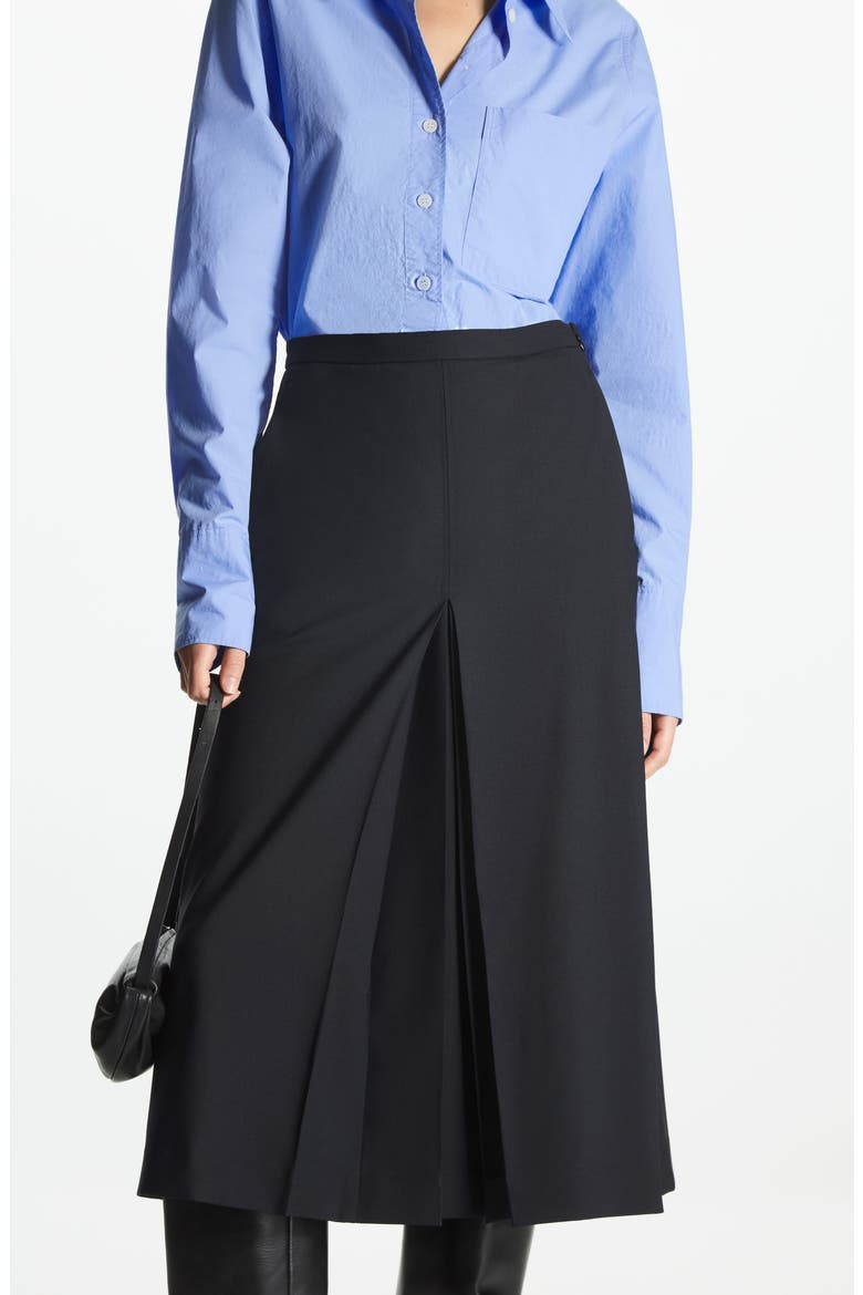 Stretch Wool Midi Skirt, Alternate, color, BLACK