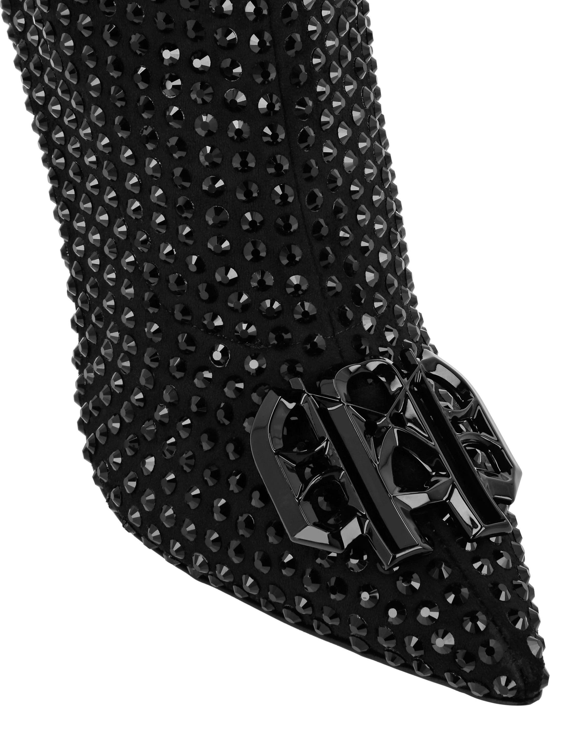 Suede Strass Boots Hi-Heels Overknees Gothic Plein Women, Alternate, color, black/black