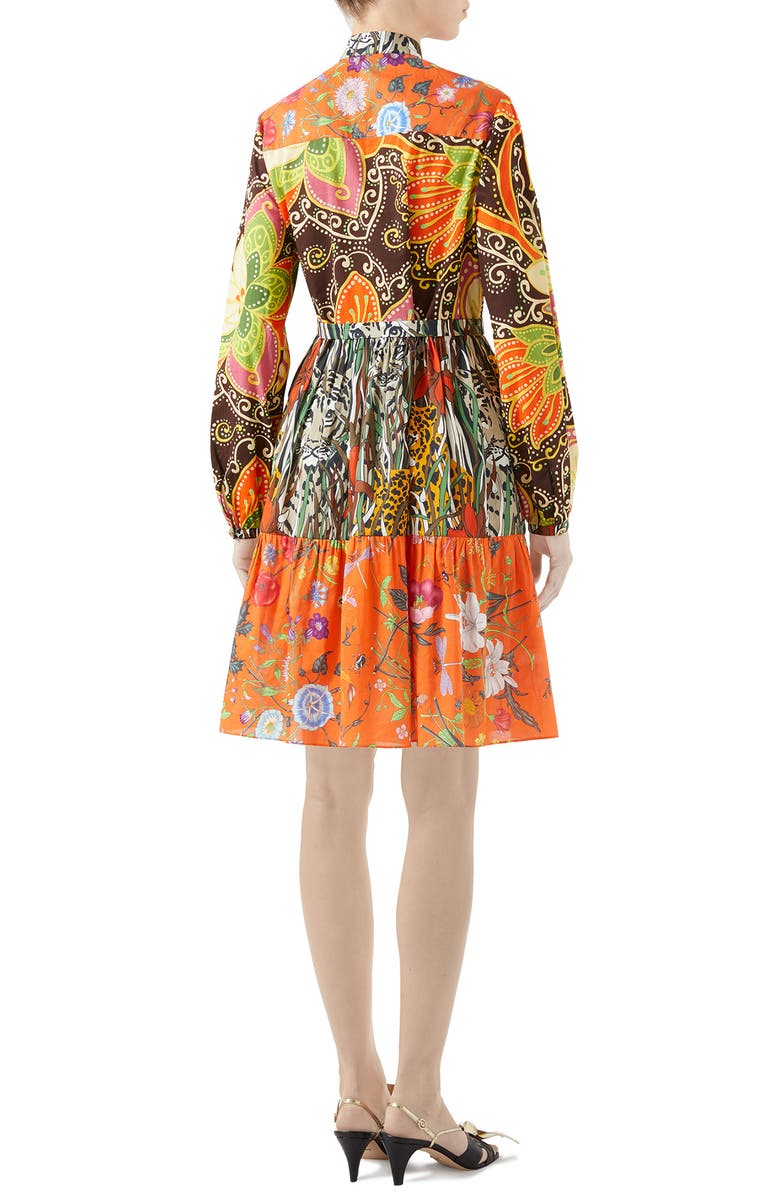 Gucci Mussola Patchwork Print Long Sleeve Cotton Dress, Alternate, color, 