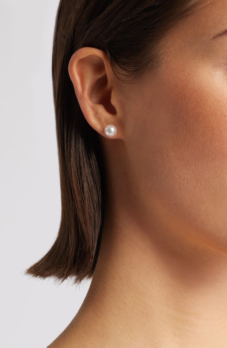 Nordstrom Akoya Pearl Stud Earrings, Alternate, color, White- 14K White Gold
