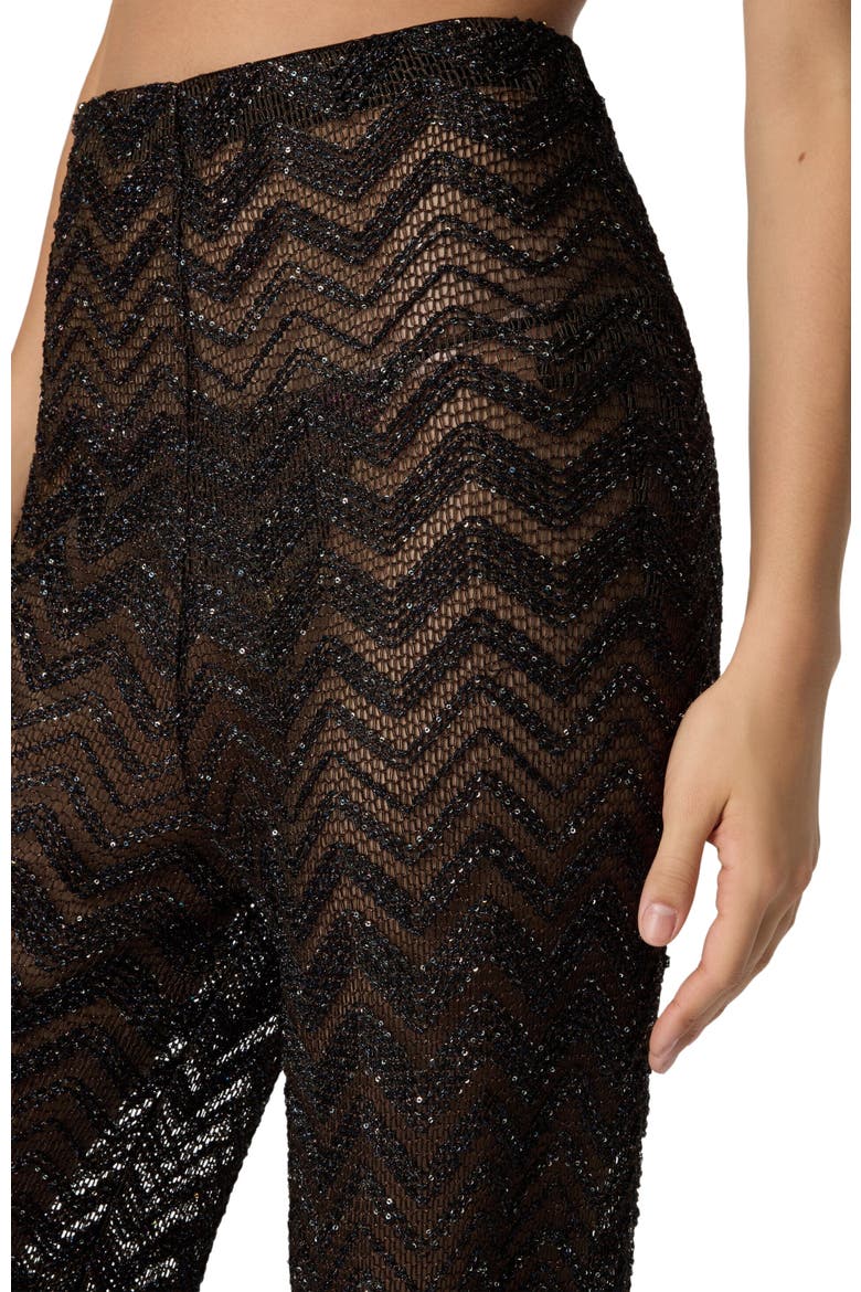 Wide Fishnet Trousers With Zigzag Pattern And Sequins, Alternate, color, Brown