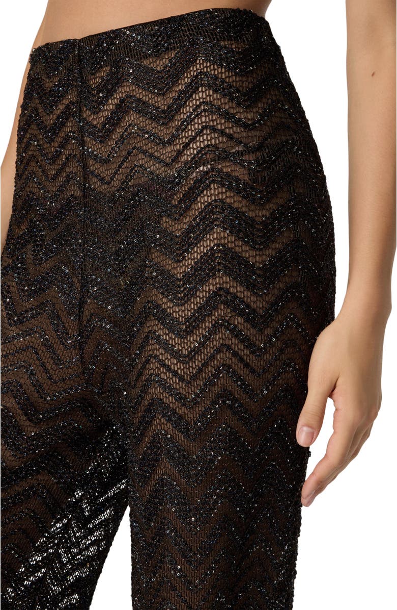 Missoni Wide Fishnet Trousers With Zigzag Pattern And Sequins, Alternate, color, Brown
