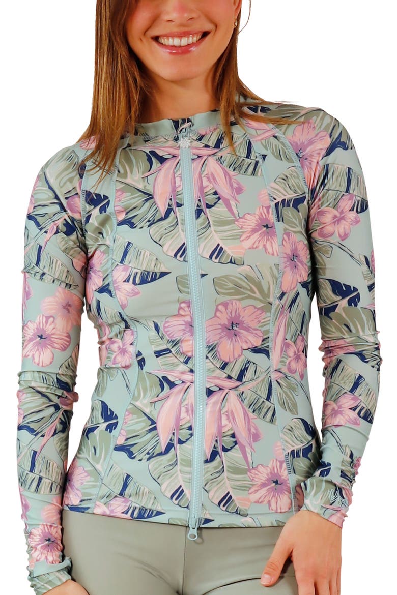 Long Sleeve Full Zip Rash Guard, Main, color, Kona Hibiscus